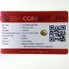 Load image into Gallery viewer, 7.69ct Natural Yellow Sapphire - J N Gems