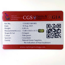 Load image into Gallery viewer, Green Sapphire 6.90 carat Natural Unheated - J N Gems