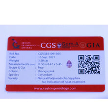 Load image into Gallery viewer, Padparadscha 3.58ct Natural Sapphire - J N Gems