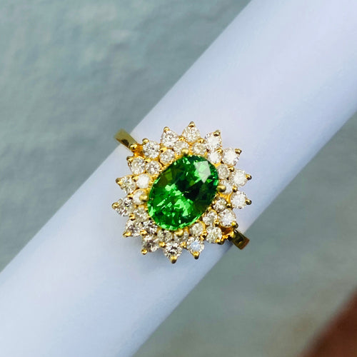 Ring -Tsavorite & Diamond 18k Gold J N Gems