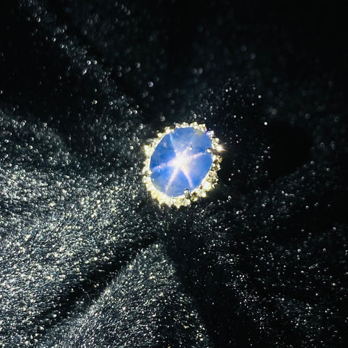 Ring -Blue sapphire & Diamond 18k White Gold J N Gems