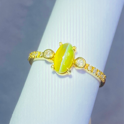 Ring - Chrysoberyl Cat's Eye & Diamond 18k Gold J N Gems
