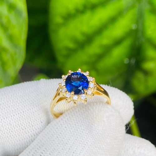 Ring -Blue sapphire & Diamond 18k Gold J N Gems